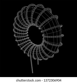 Toroidal Coil Inductor wireframe low poly mesh vector illustration