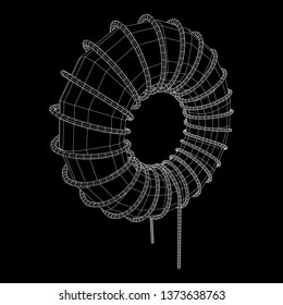 Toroidal Coil Inductor wireframe low poly mesh vector illustration