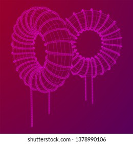 Toroidal Coil Inductor wireframe low poly mesh vector illustration