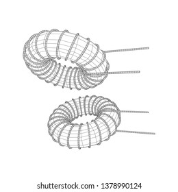 Toroidal Coil Inductor wireframe low poly mesh vector illustration