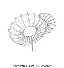 Toroidal Coil Inductor wireframe low poly mesh vector illustration