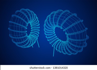 Toroidal Coil Inductor wireframe low poly mesh vector illustration