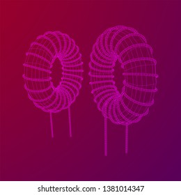 Toroidal Coil Inductor wireframe low poly mesh vector illustration