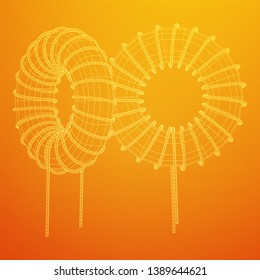 Toroidal Coil Inductor wireframe low poly mesh vector illustration