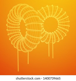 Toroidal Coil Inductor wireframe low poly mesh vector illustration