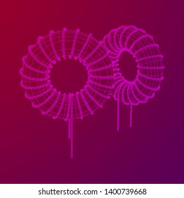 Toroidal Coil Inductor wireframe low poly mesh vector illustration