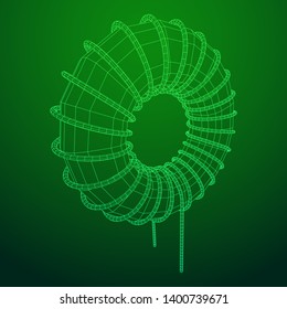 Toroidal Coil Inductor wireframe low poly mesh vector illustration