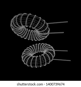 Toroidal Coil Inductor wireframe low poly mesh vector illustration