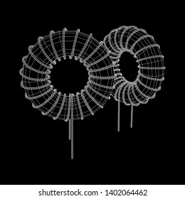 Toroidal Coil Inductor wireframe low poly mesh vector illustration