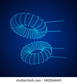 Toroidal Coil Inductor wireframe low poly mesh vector illustration