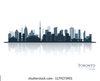 Toronto blue skyline silhouette with reflection. Vector illustration.