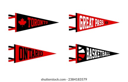 Toronto, Canada basketball Pennant Flags Set. Vector Football pendant Icons. University USA Sport flag, isolated