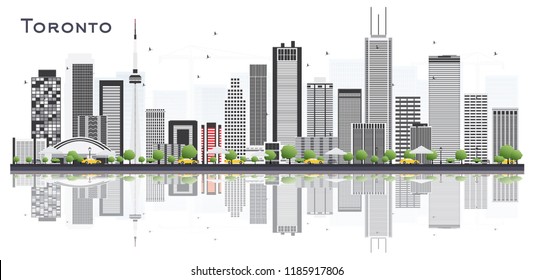 Toronto Canada City Skyline with Color Buildings and Reflections Isolated on White. Vector Illustration. Business Travel and Tourism Concept with Modern Architecture. Toronto Cityscape with Landmarks.