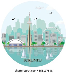 Toronto (Canada)  city skyline with main landmarks. Flat style illustration.