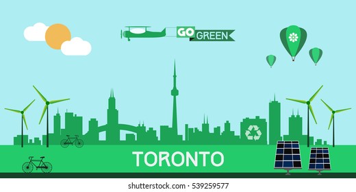 Toronto Canada, flat design skyline with green city concept