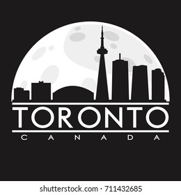 Toronto Canada Full Moon Night Skyline Silhouette Design City Vector Art Background.