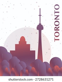 Cartel futurista degradado de Toronto, Canadá. Gráfico abstracto de la silueta del Lugar famoso del Vector para el folleto, página de la Vertical, folleto, cubierta
