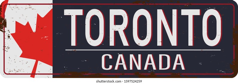 Toronto Canada rusty old enamel sign on white background