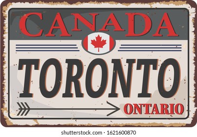 Toronto Canada rusty old enamel sign on white background