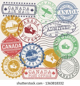 Toronto Canada Set of Stamps. Travel Stamp. Made In Product. Design Seals Old Style Insignia.