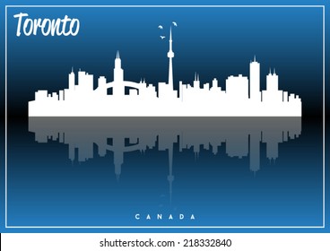 Toronto, Canada, USA skyline silhouette vector design on parliament blue background.