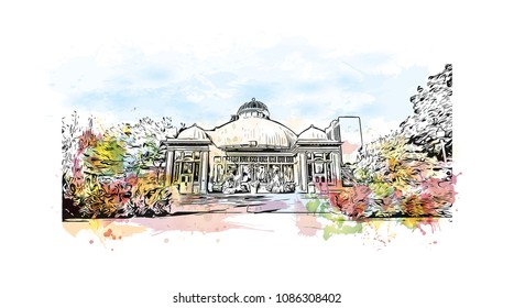 Toronto, the capital of the province of Ontario, is a major Canadian city. Watercolor splash with hand drawn sketch illustration in vector.