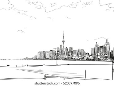 Toronto City Hand Drawn.Canada Street Sketch, Vector Illustration