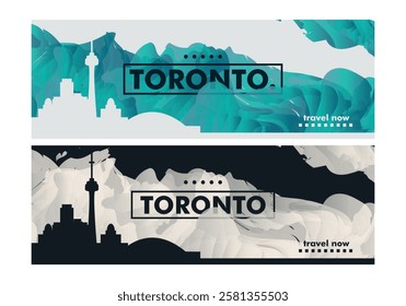 Toronto city horizon profile banner, placard, header, footer. Canada Ontario province downtown vector website page layout with panoramic front view