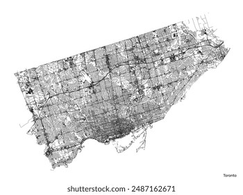 Toronto city map with roads and streets, Canada. Vector outline illustration.