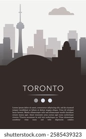 Toronto city template for website, presentation, front page, invitation, publication sheet with skyline, landmarks. Vector Canada, Ontario image layout, simple and grayscale