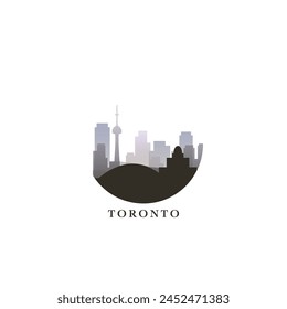 Toronto cityscape, gradient vector badge, flat skyline logo, icon. Canada, Ontario province city round emblem idea with landmarks and building silhouettes. Isolated graphic