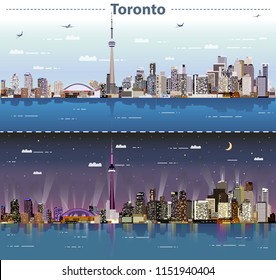 Toronto at day and night vector illustration