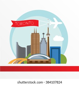 Toronto detailed silhouette. Trendy vector illustration, flat style. Stylish colorful  landmarks. The concept for a web banner. City Hall - The symbol of Toronto, Canada