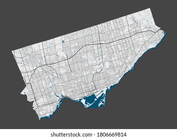 Toronto map. Detailed map of Toronto city administrative area. Airview cityscape panorama. Royalty free vector illustration.