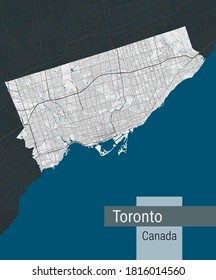 Toronto map. Detailed map of Toronto city administrative area. Cityscape panorama. Royalty free vector illustration. Outline map with highways, streets, rivers. Tourist decorative street map.