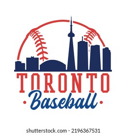 Toronto, ON, Canada Baseball Skyline City Silhouette Vector. Softball Design Style Icon Symbols. Sport America Ball.