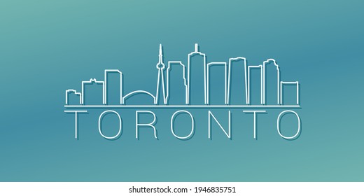 Toronto, ON, Canada Skyline Linear Design. Flat City Illustration Minimal Clip Art. Background Gradient Travel Vector Icon.