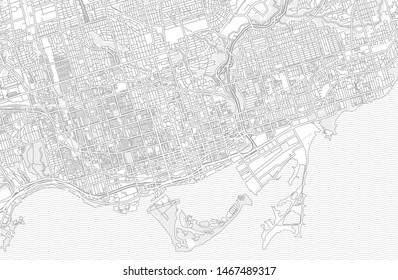 Toronto, Ontario, Canada, bright outlined vector map with bigger and minor roads and steets created for infographic backgrounds.