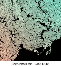 Toronto, Ontario, Canada (CAN) - Urban vector megacity map with parks, rail and roads, highways, minimalist town plan design poster, city center, downtown, transit network, gradient blueprint