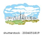 Toronto Ontario Canada vector sketch city illustration line art colorful watercolor style
