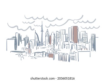 Toronto Ontario Canada vector sketch city illustration line art colorful watercolor style