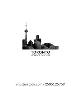 Toronto panorama, vector badge, skyline logo and icon. Canada, Ontario province city horizon logotype with landmarks and building silhouettes. Isolated foggy abstract gradient graphic