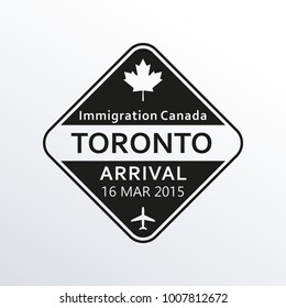 Toronto passport stamp. Canada airport visa stamp or immigration sign. Custom control cachet. Vector illustration.