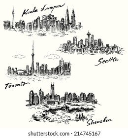 Toronto, Seattle, Shenzhen, Kuala Lumpur - hand drawn collection