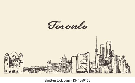 Toronto skyline, Canada, hand drawn vector illustration, sketch