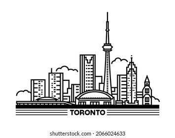 Toronto skyline, Canada. Vector illustration, line art