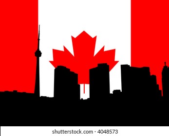 Toronto skyline with Canadian flag illustration