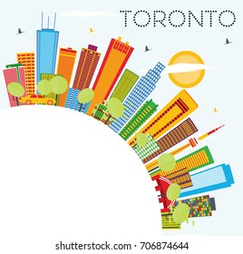 Toronto Skyline with Color Buildings, Blue Sky and Copy Space. Vector Illustration. Business Travel and Tourism Concept with Historic Architecture. Image for Presentation Banner Placard and Web Site.