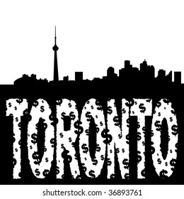 Toronto skyline with grunge dollar text illustration