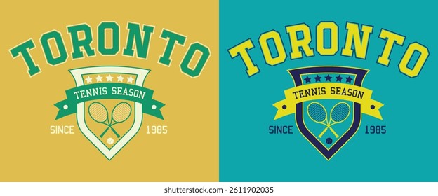 Toronto Tennis Season Tournament Retro Varsity Vector Graphic Artwork.